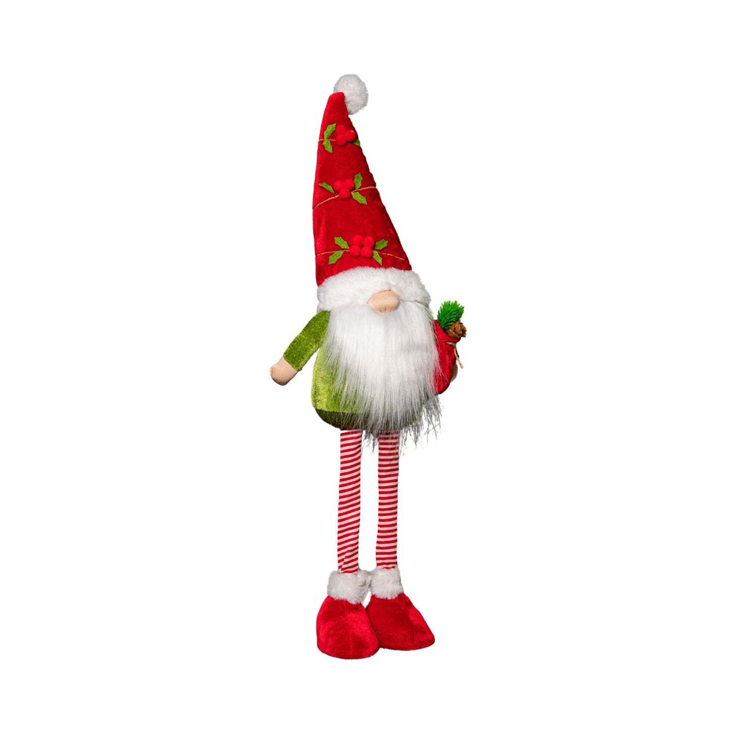 71cm Standing Christmas Gonk with Santa Hat and Extendable Legs in Reg and Green