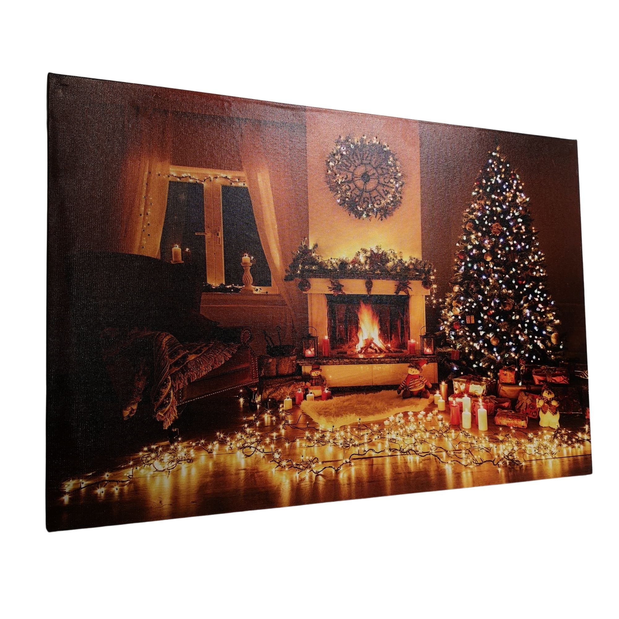 40 x 60cm Fibre Optic Wall Canvas with Christmas Tree Scene and Multicoloured LEDs