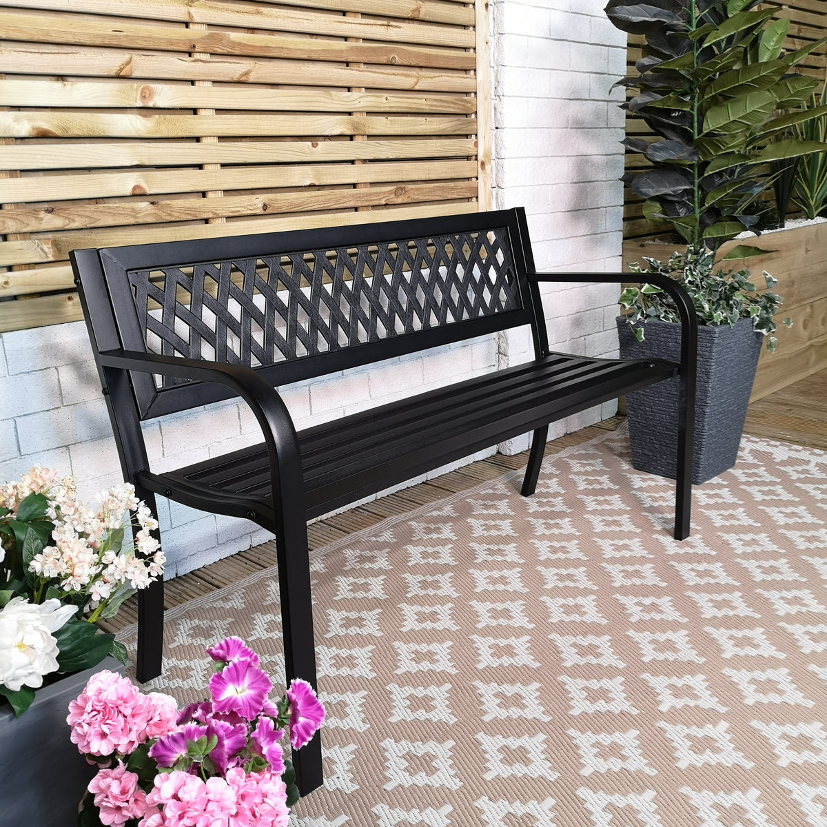 Keswick 2 Seater Outdoor Modern Lattice Design Metal Garden Patio Bench