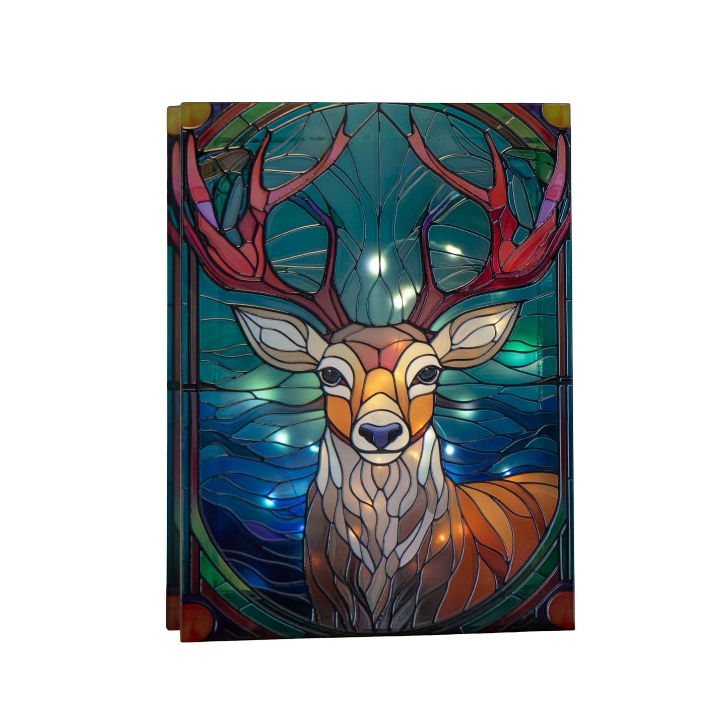 28cm Battery Powered Glass Christmas Decoration with Stag & Warm White LEDs