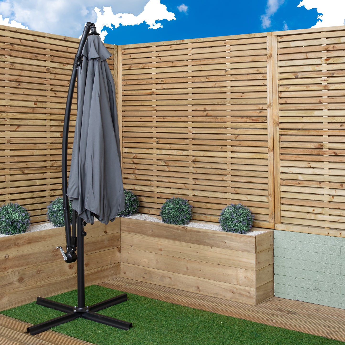 3m Hanging Banana Cantilever Garden Parasol with Cover in Grey