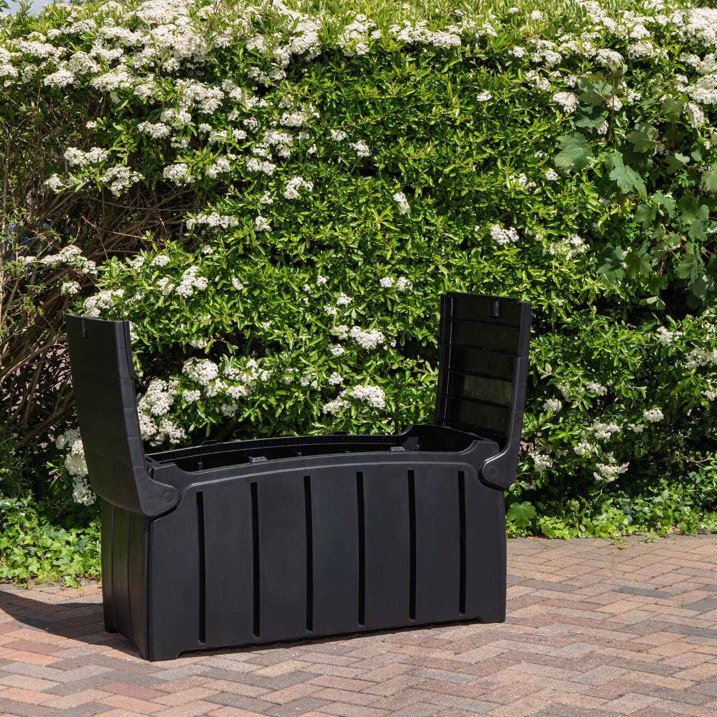 1.15m x 61cm Large Black Garden Storage Box with 300 Litre Capacity with Padlockable Lid