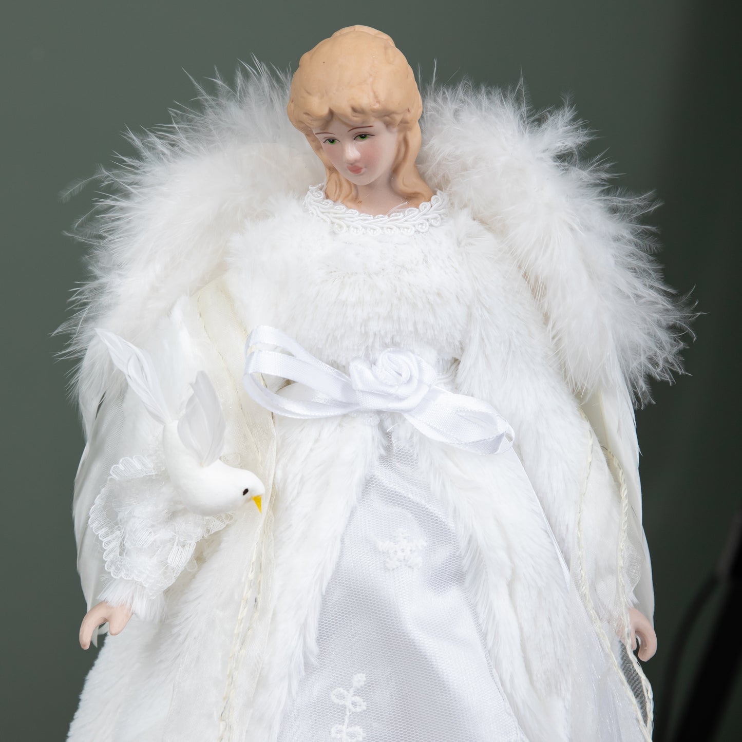 30cm Angel Holding Dove Christmas Tree Topper in White