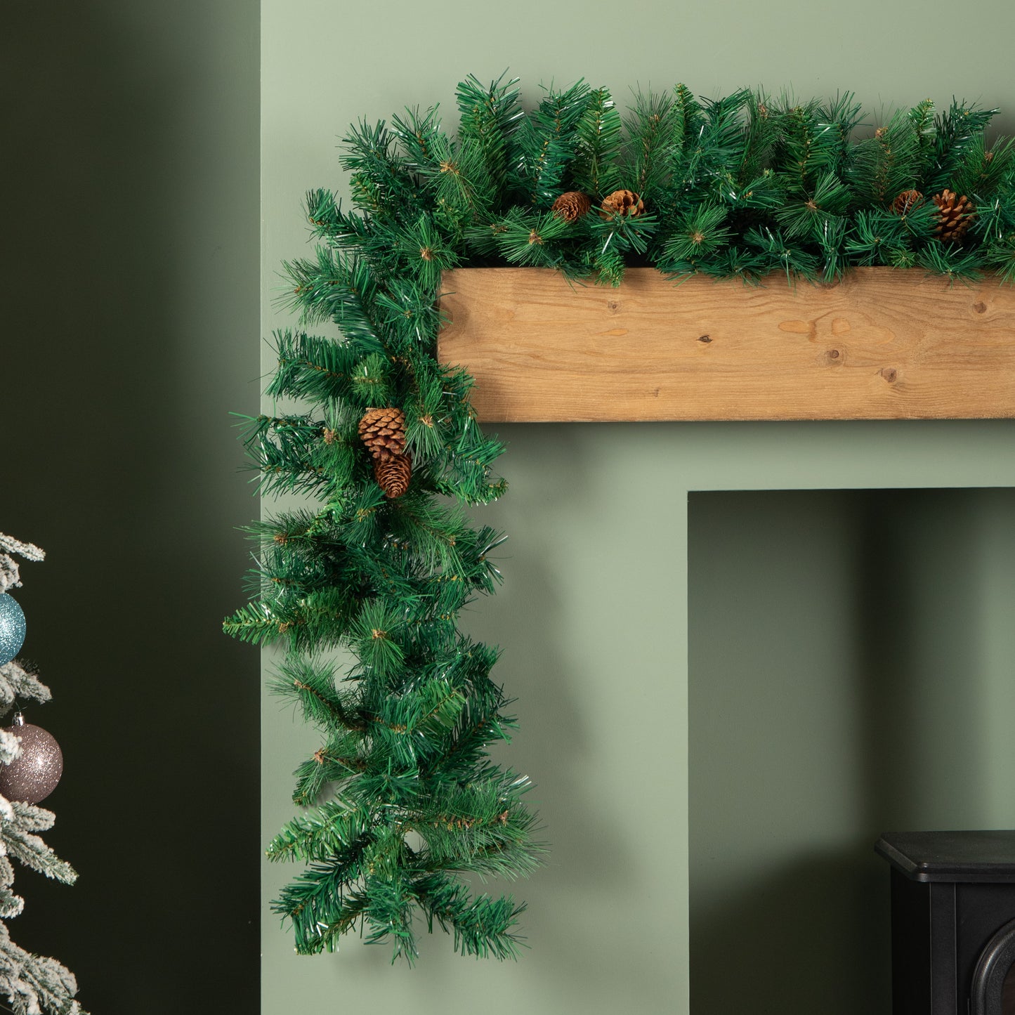 2.7m Green Christmas Garland with Pine Cones and Mixed Needles