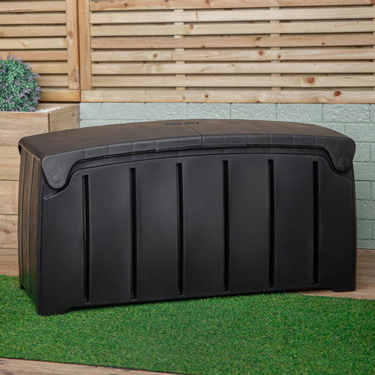 1.15m x 61cm Large Black Garden Storage Box with 300 Litre Capacity with Padlockable Lid