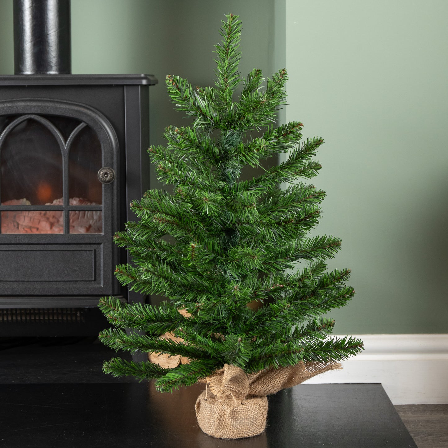60cm Mini Richmond Christmas Tree in a Burlap Base with 72 Tips