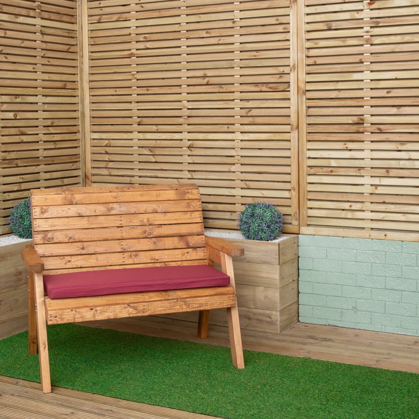 99 x 41cm Cushion Base for 2 Seater Wooden Garden Bench in Burgundy