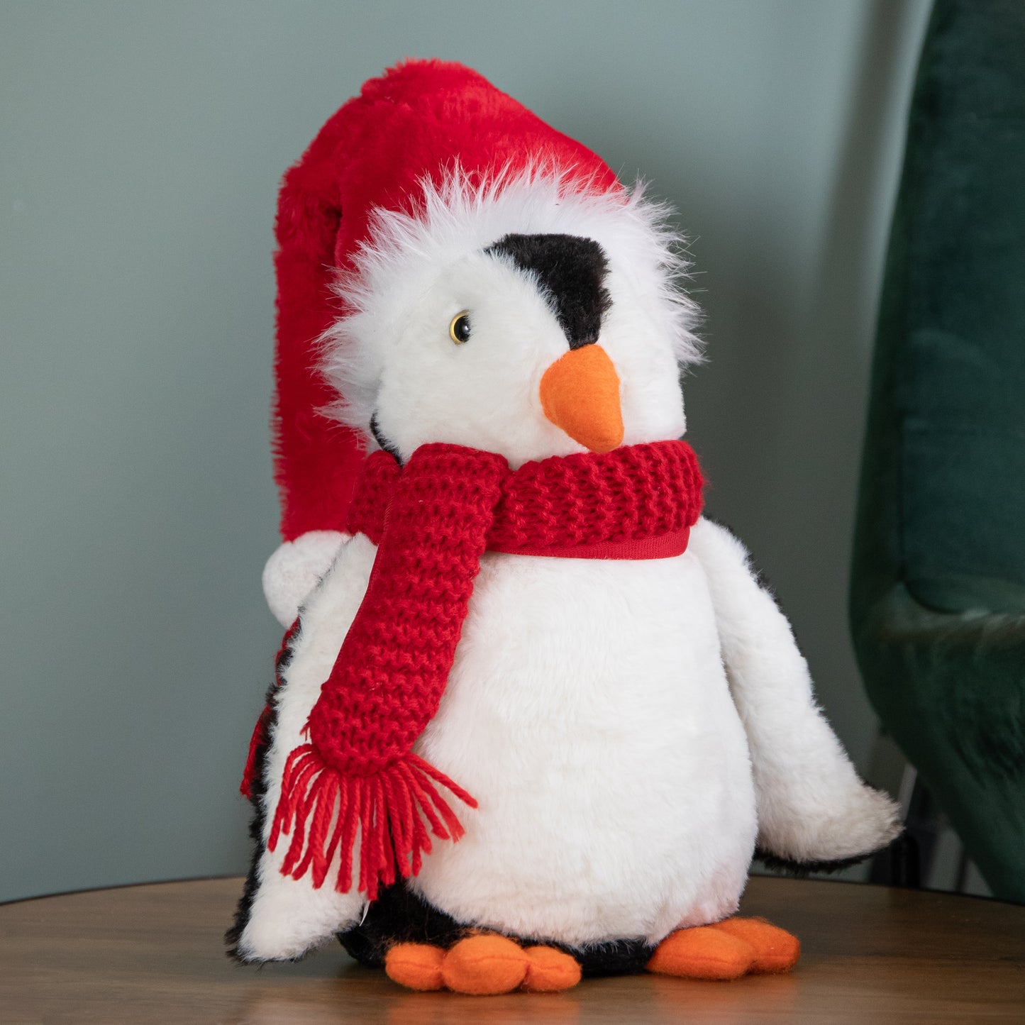 22cm Soft Cuddly Puppa Penguin Christmas Decoration with Santa Hat