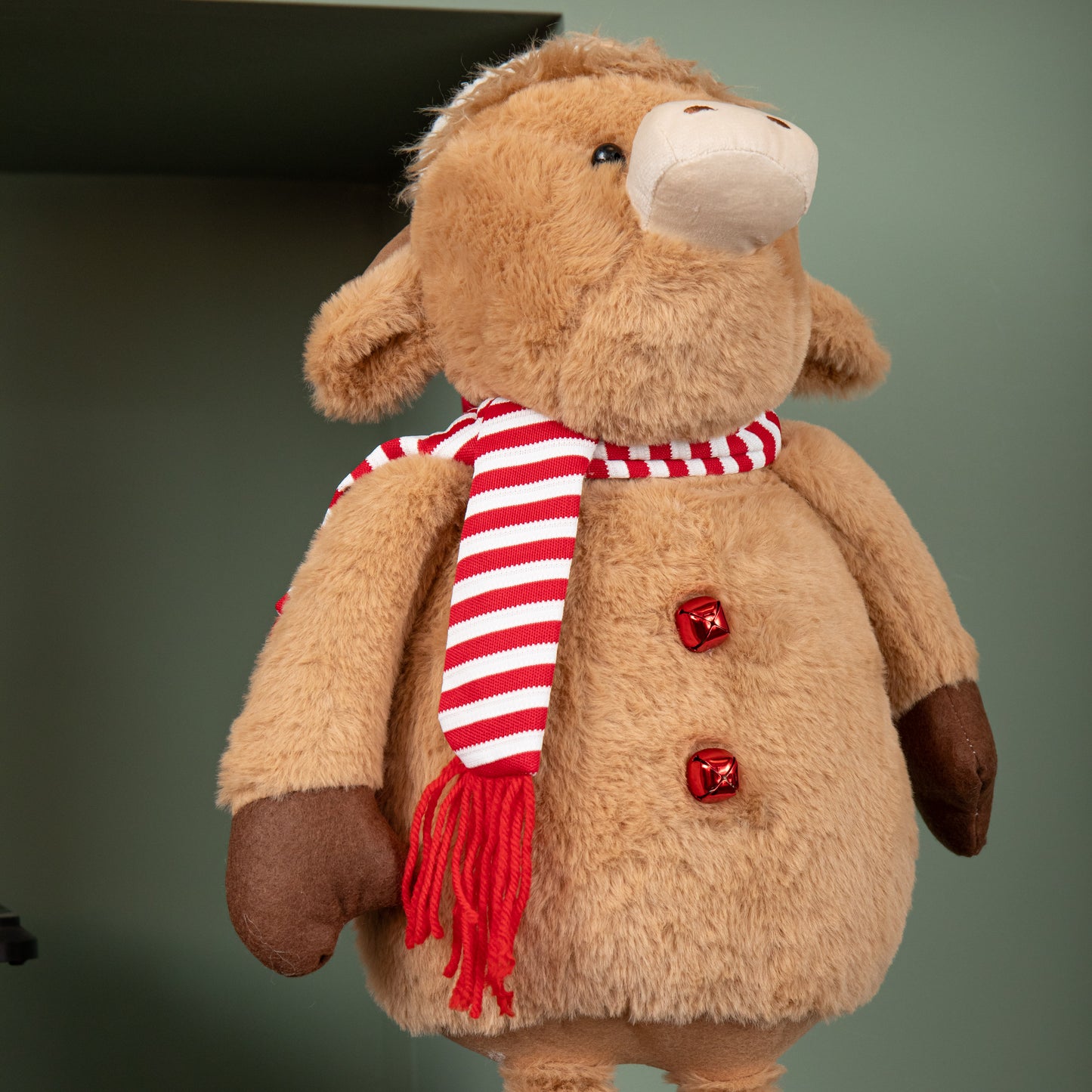 84cm Tall Plush Standing Christmas Highland Boy Cow with Extendable Legs