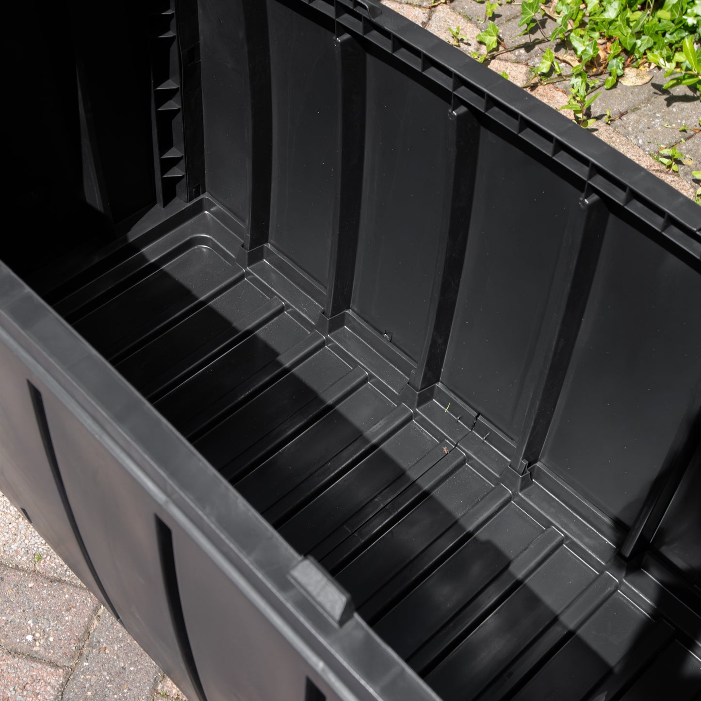 Black 115cm x 55cm x 60cm Butterfly Opening Top 300 Litre Large Garden Storage Box Weatherproof with Padlock Hole
