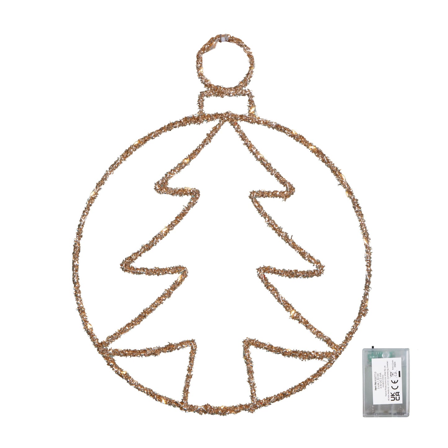 49cm Battery Powered Light up Gold Christmas Tree Ball with Twinkling LEDs