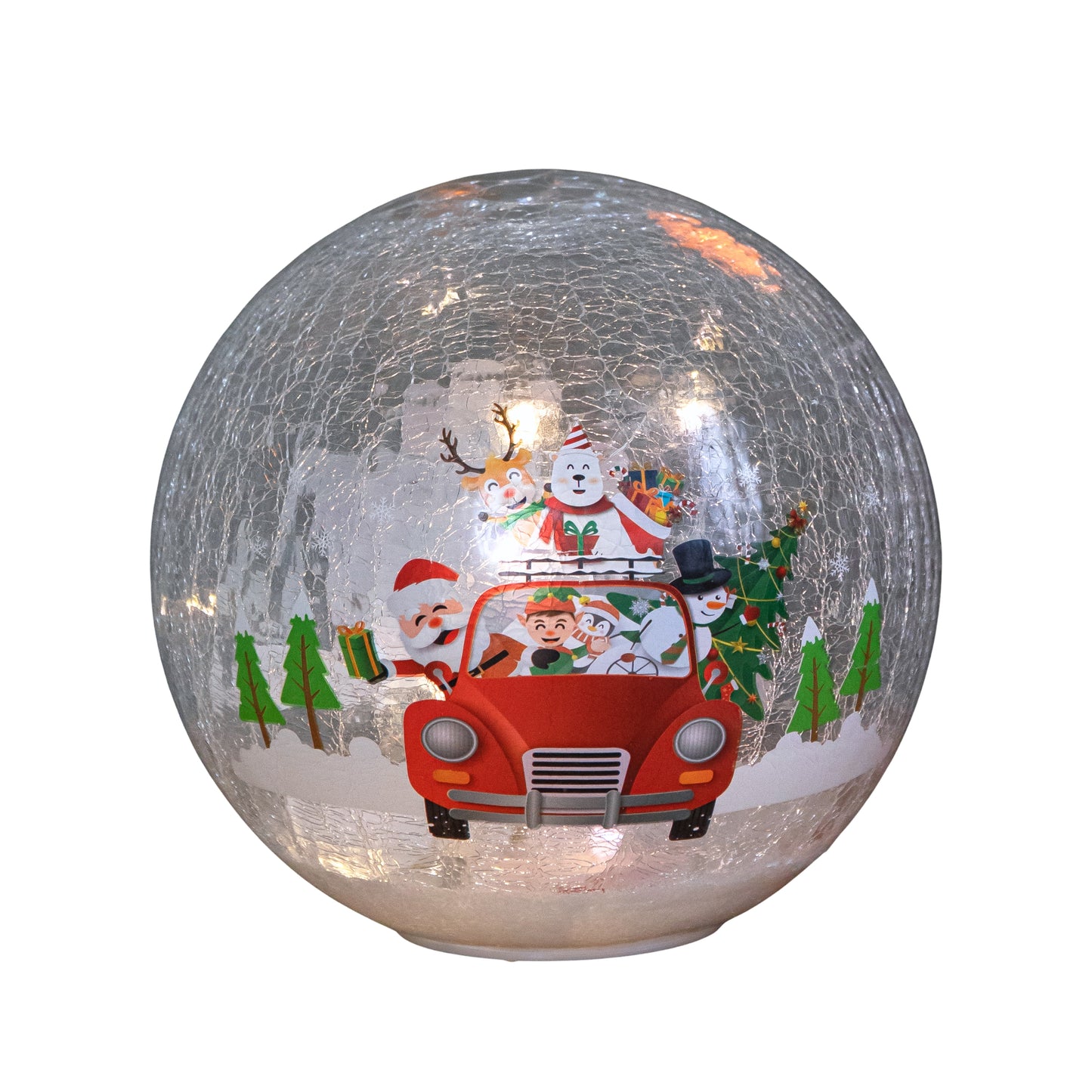 20cm Battery Operated Light up Santa and Friends Christmas Crackle Ball with LEDs