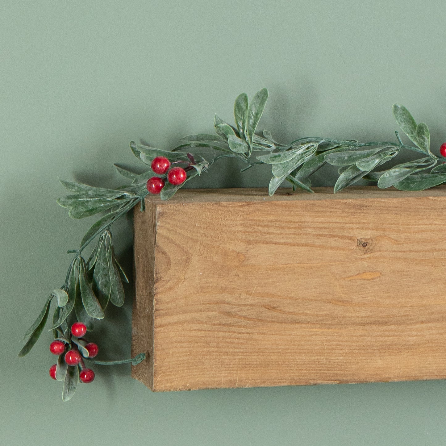 1.90m Festive Garland with Green Seasonal Leaves and Red Berries