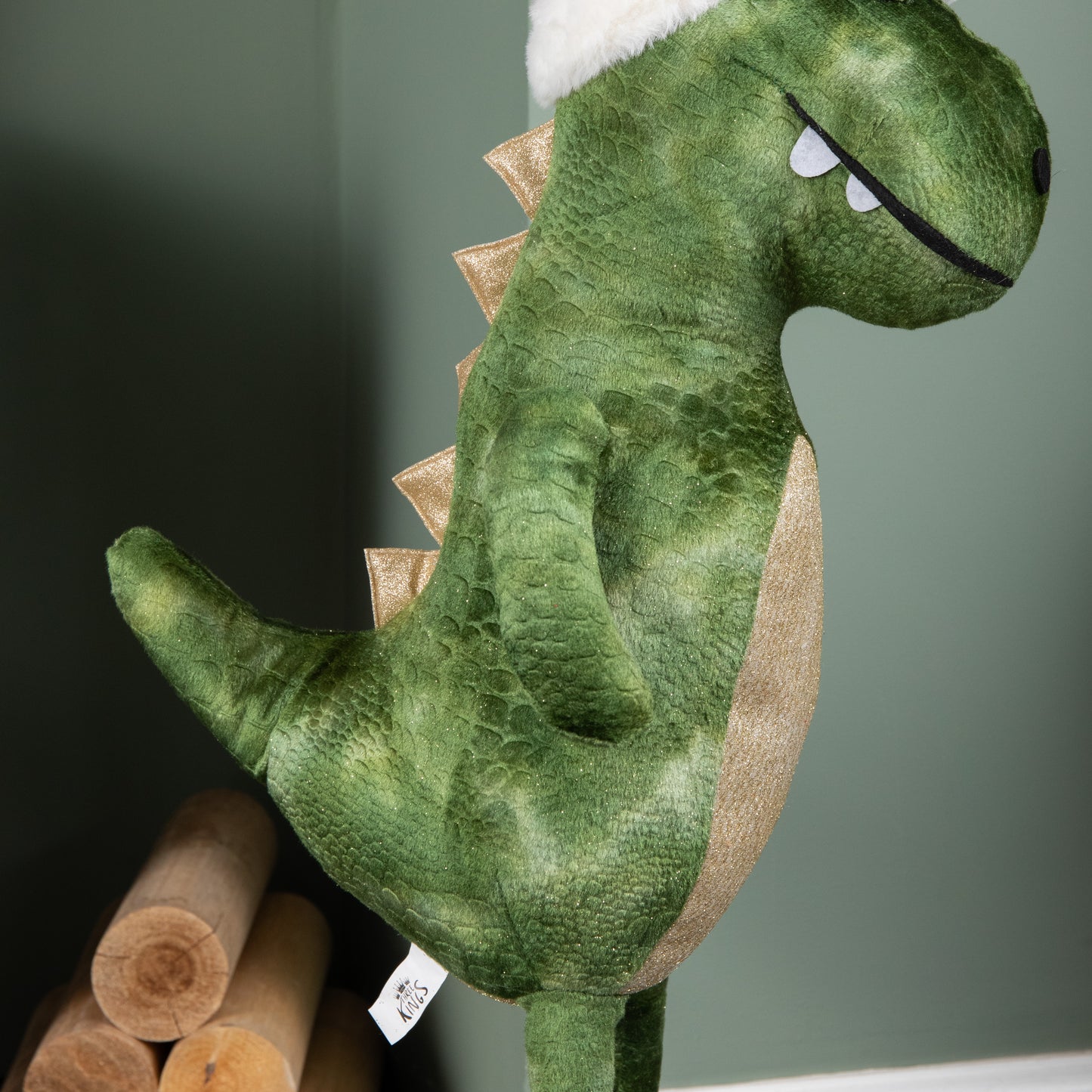 85cm Tall Green Plush Big Lizard Dino Standing Christmas Decoration with Santa Hat