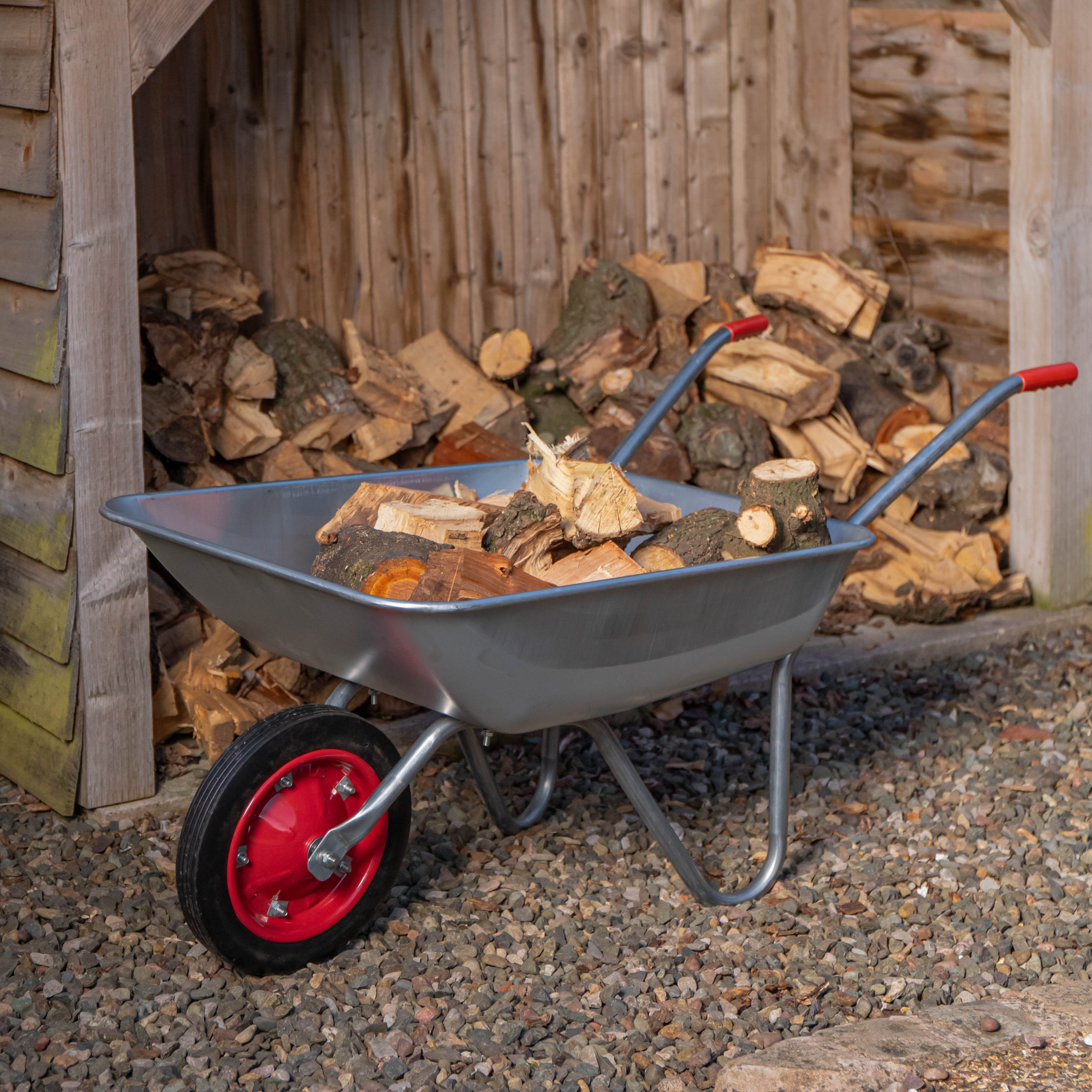 65 Litre 60kg Capacity Galvanised Samuel Alexander Metal Garden Wheelbarrow with Solid Puncture Proof Tyre