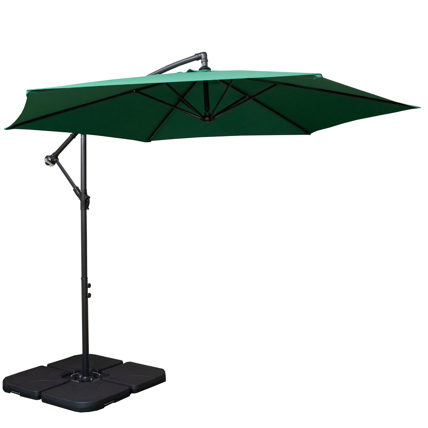 3m Cantilever Banana Garden Parasol in Green with Crank Handle and Parasol Base Weights Included
