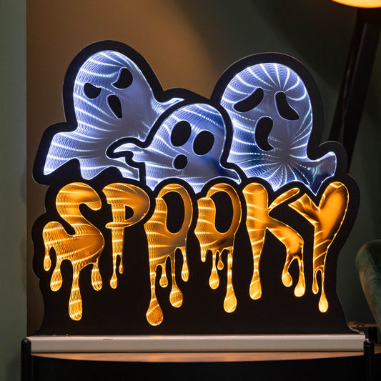 40cm Spooky Ghost Halloween Infinity Light with Orange and White LEDs