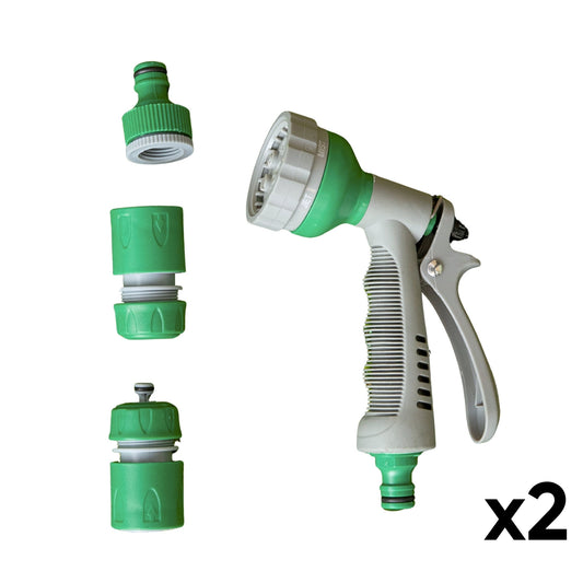 2 Pack of 6 Pattern Garden Hose Pipe Spray Gun Set with Fittings