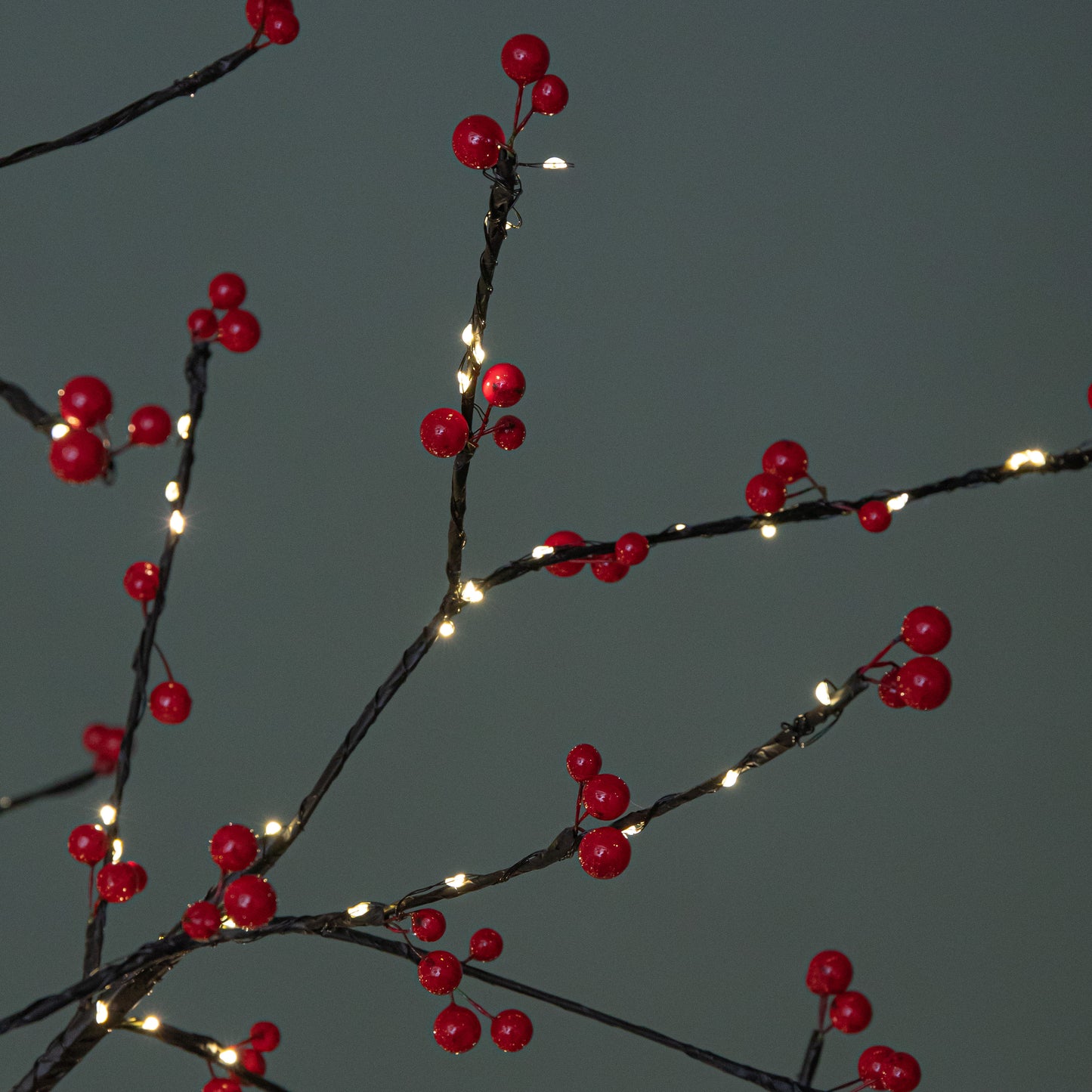 5ft (1.5m) Light up Black Christmas Twig Tree with Red Berries & Warm White LEDs