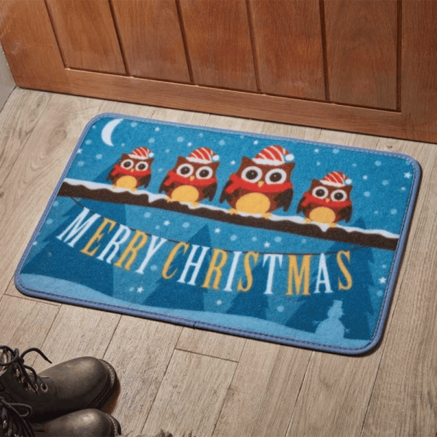 60cm x 40cm Festive Owls Fabric Christmas Doormat