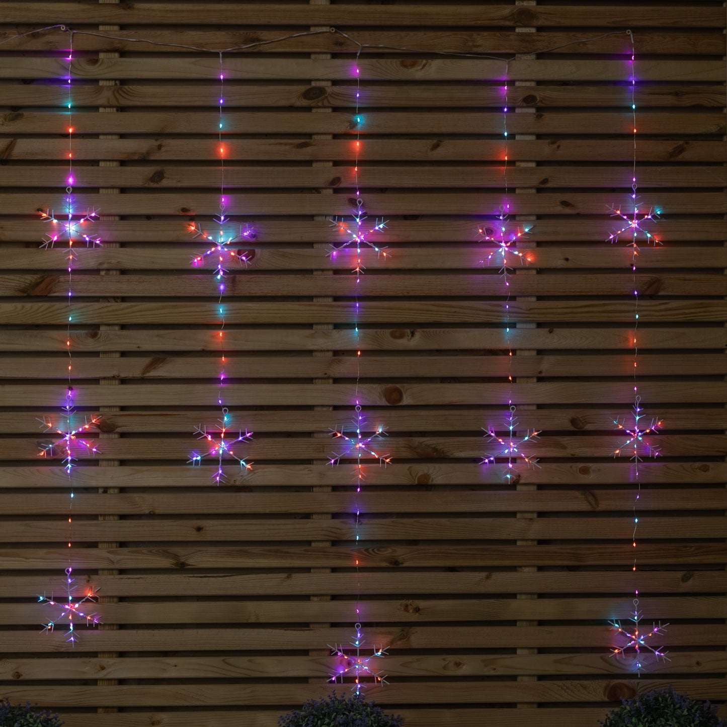 1.3m x 1.2m Light up Snowflake Christmas Curtain Lights with 390 Rainbow & Orange Twinkling LEDs