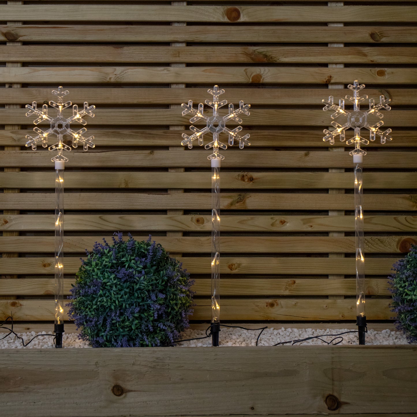 69cm Set of 4 Plastic Crystal Snowflake Pathfinder Christmas Lights with Warm White LEDs