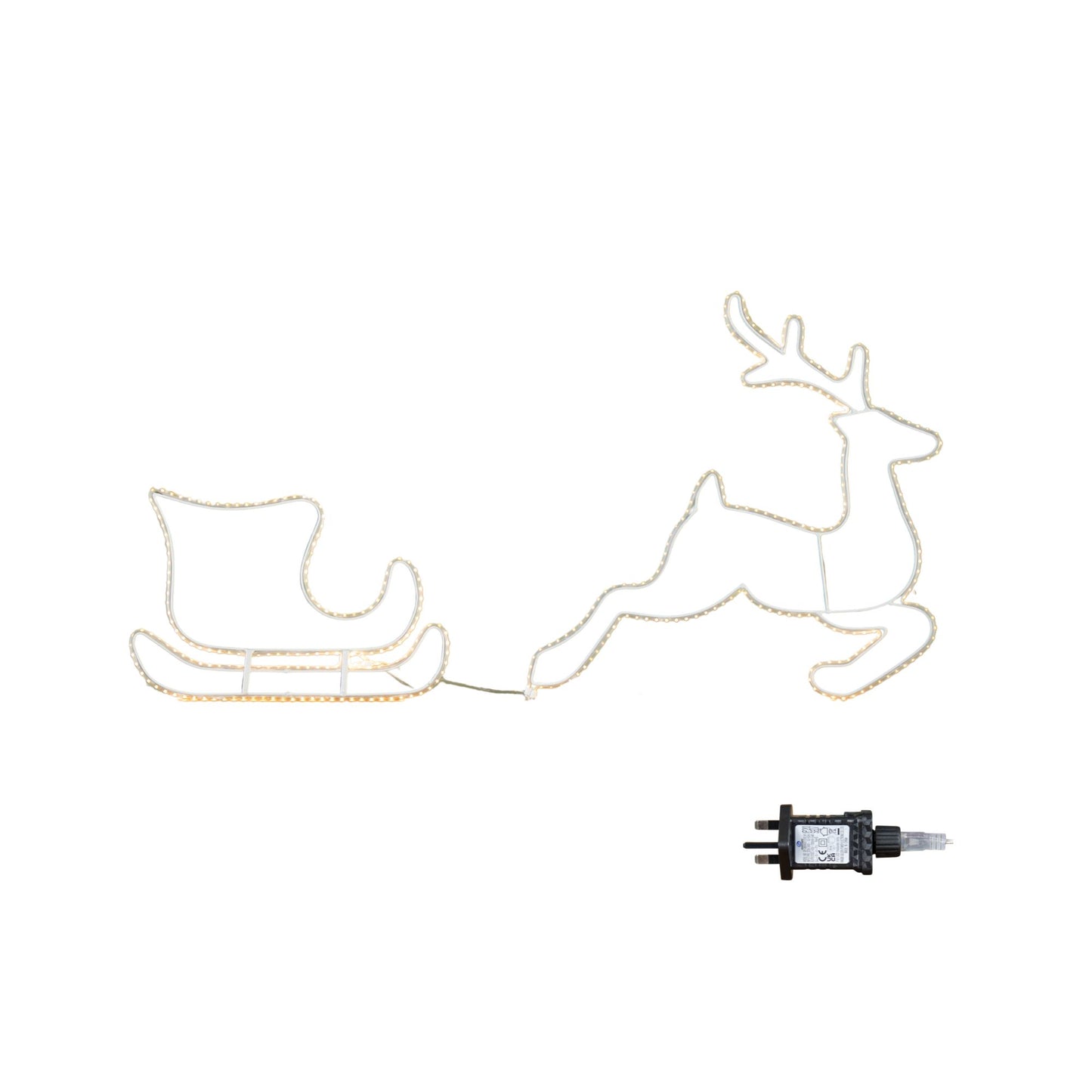 42cm Light up Hanging Christmas Reindeer and Sleigh Silhouette with Warm White LEDs