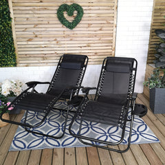 Set of 2 Black Multi Position Textoline Zero Gravity Garden Relaxer Chair Lounger