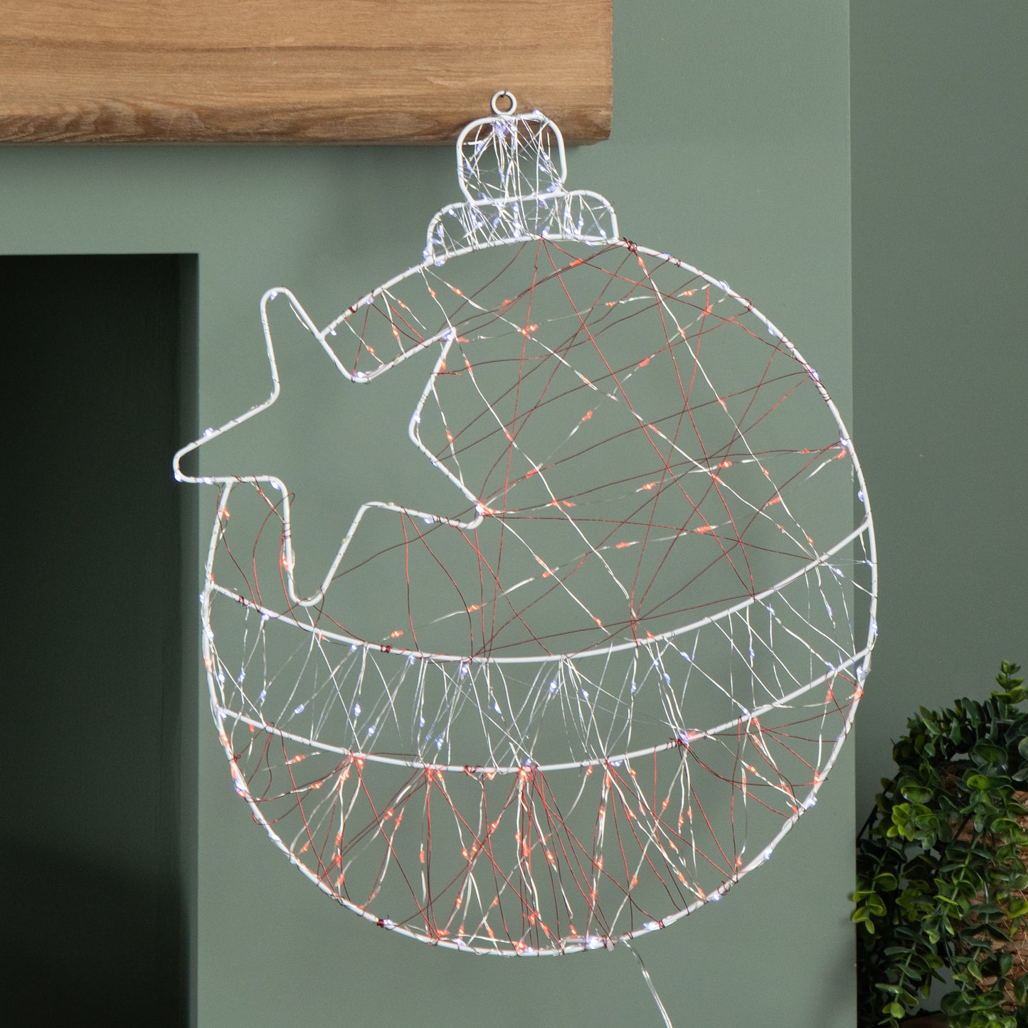 52cm x 42cm Light up Christmas Ball Dewdrop Silhouette with Twinkling Red and White LEDs