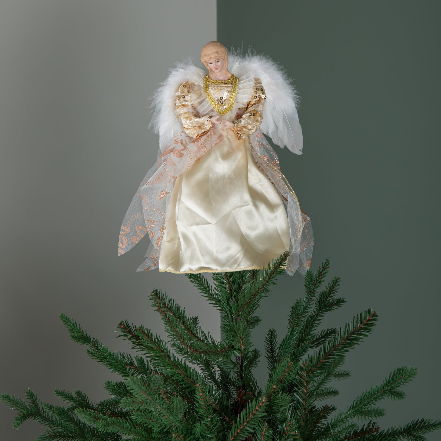 30cm Angel Christmas Tree Topper with Feather Wings in Gold