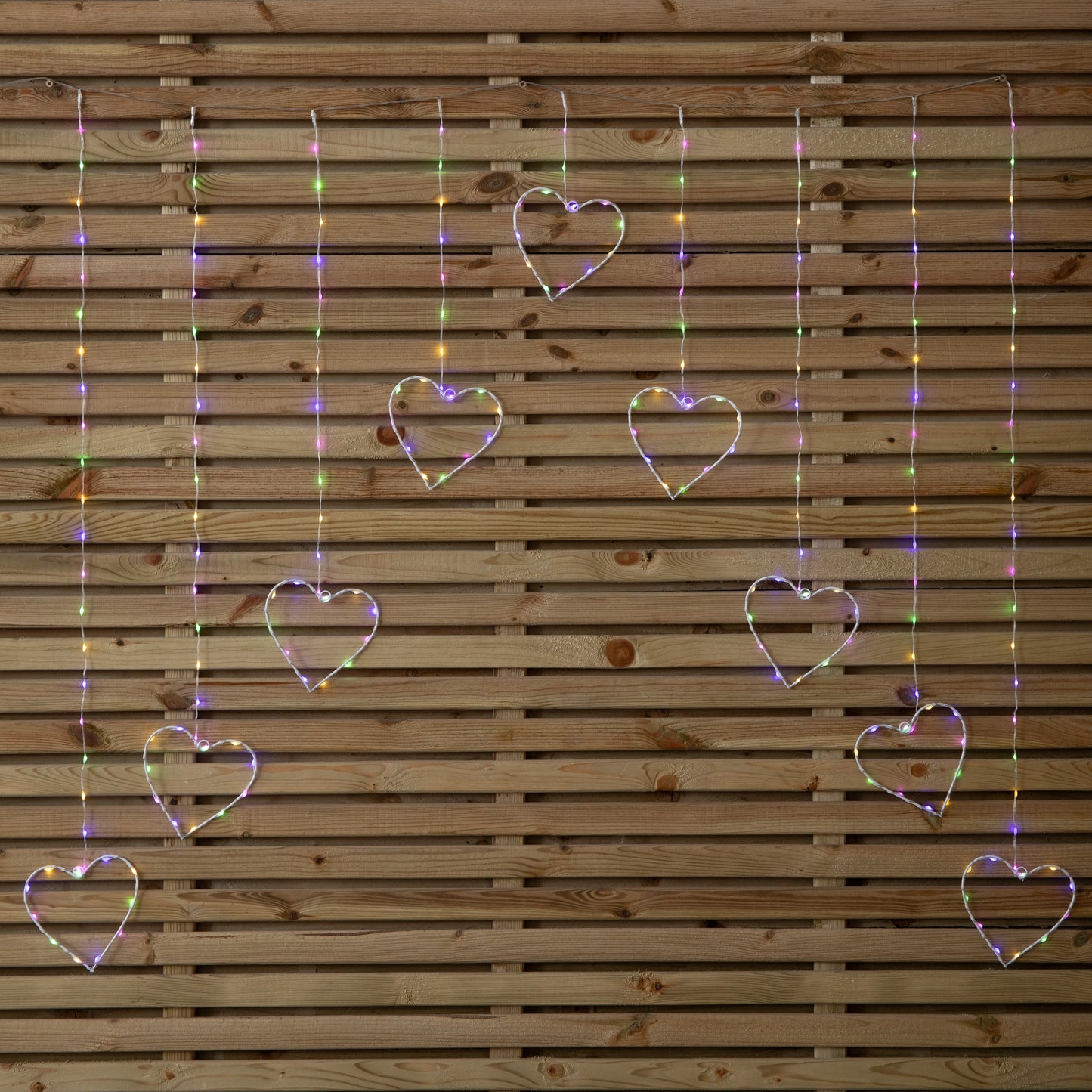 1.2 x 1.2m Light up Christmas Heart Curtain Lights with 229 Multi-Coloured LEDs