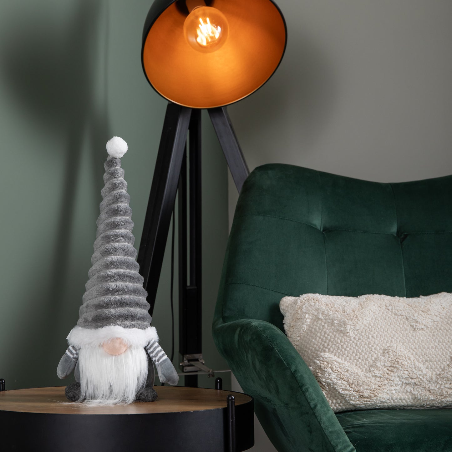 40cm Sitting Plush Christmas Gonk with Grooved Hat in Grey