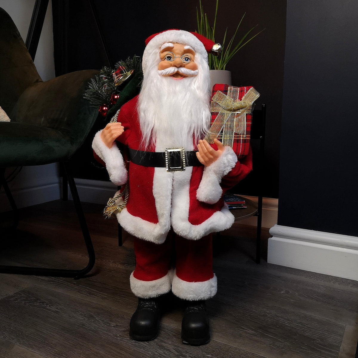 60cm Red Standing Santa Claus Indoor Decoration with Present and Green Sack