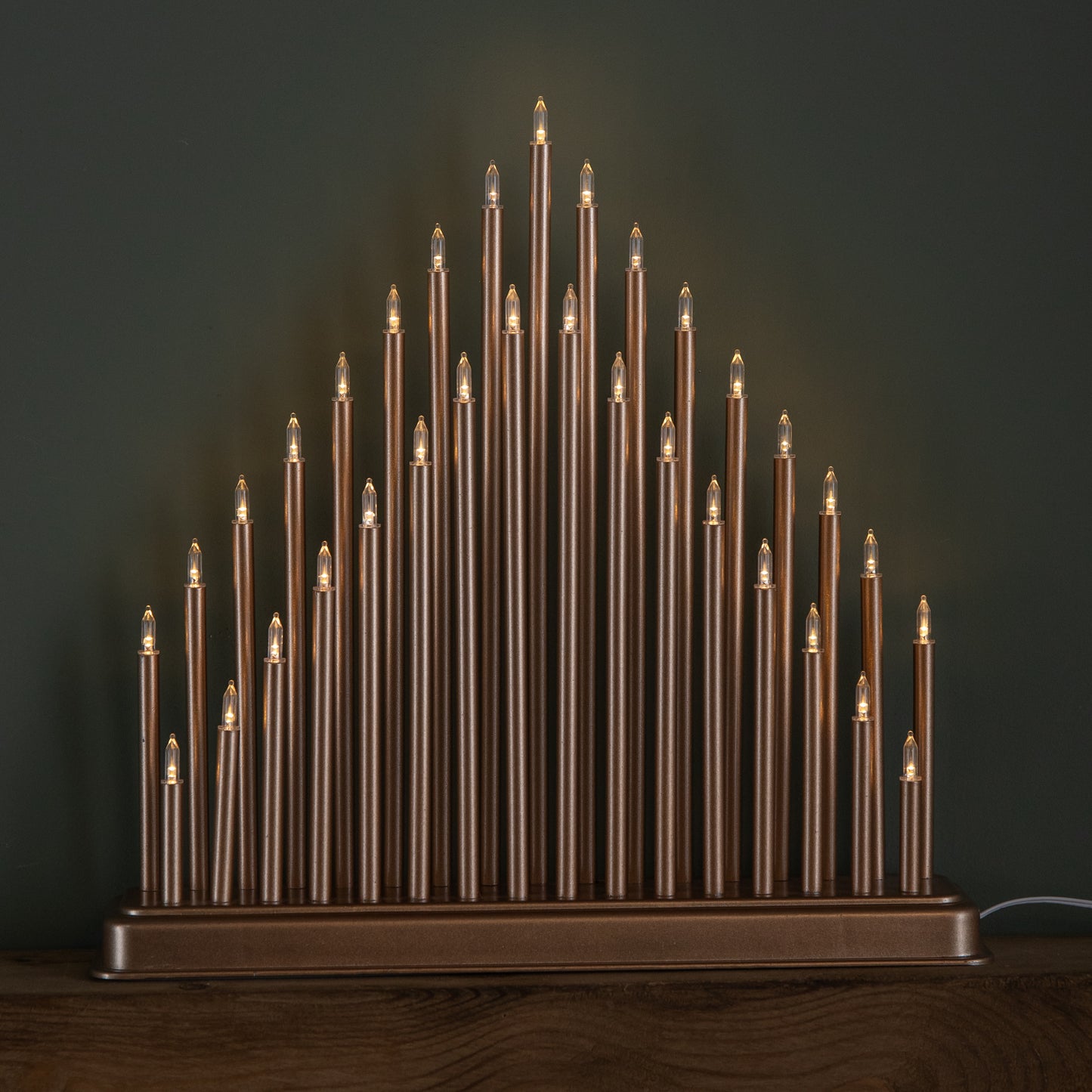 36cm Light up Rose Gold Christmas Candlebridge with 33 LEDs in Warm White
