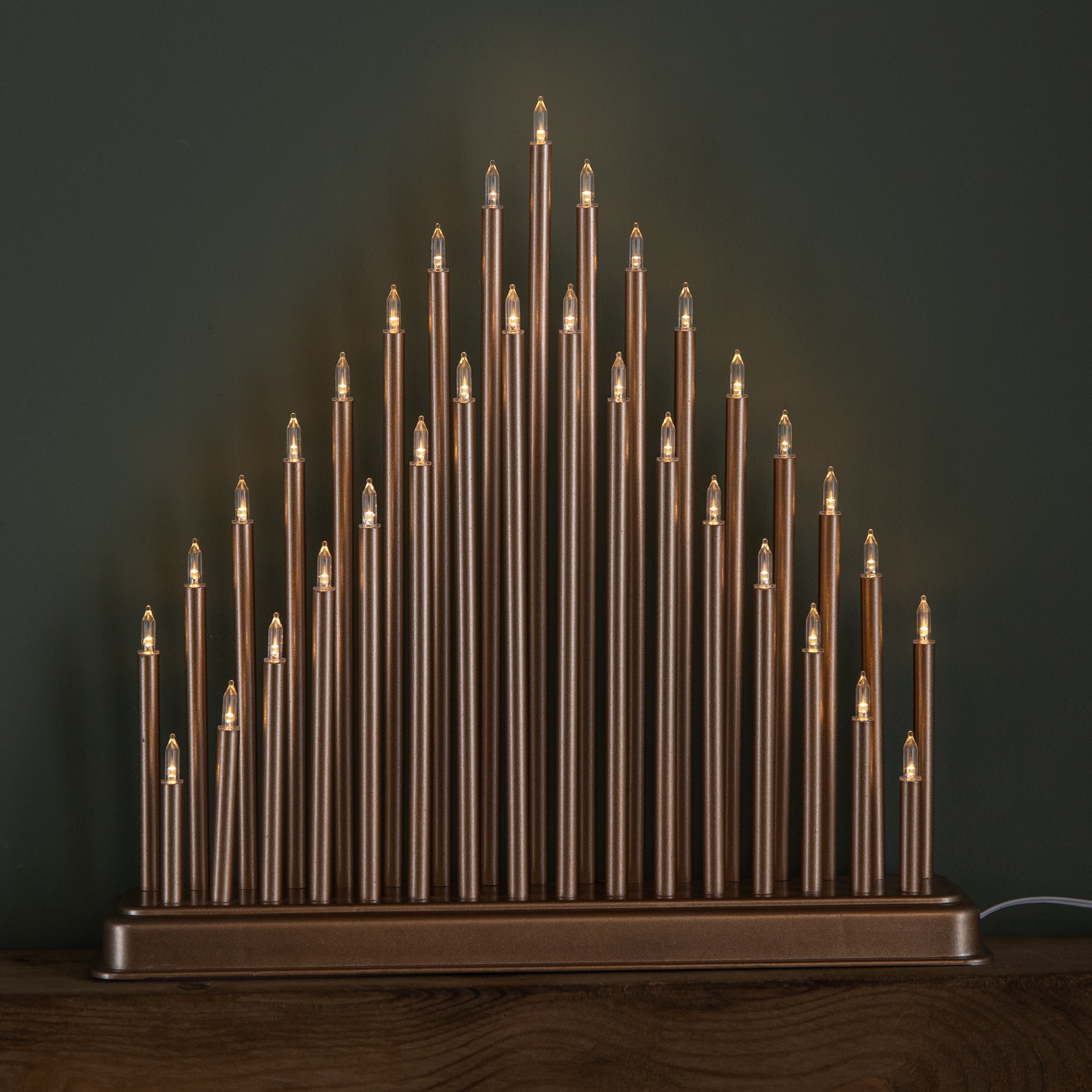 36cm Light up Rose Gold Christmas Candlebridge with 33 LEDs in Warm White