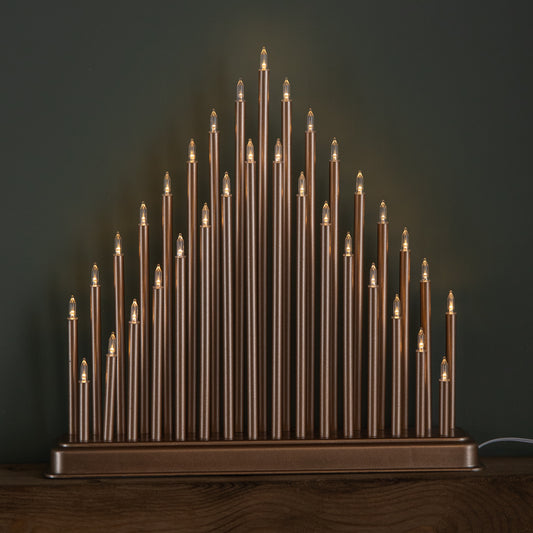 36cm Light up Rose Gold Christmas Candlebridge with 33 LEDs in Warm White