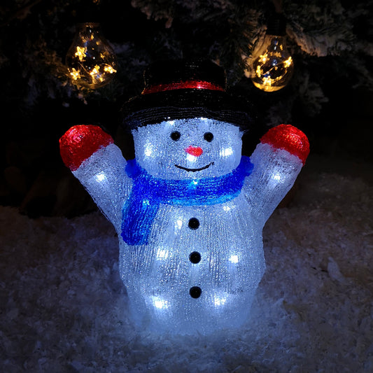 27cm Battery Operated LED Light up Acrylic Christmas Snowman Decoration