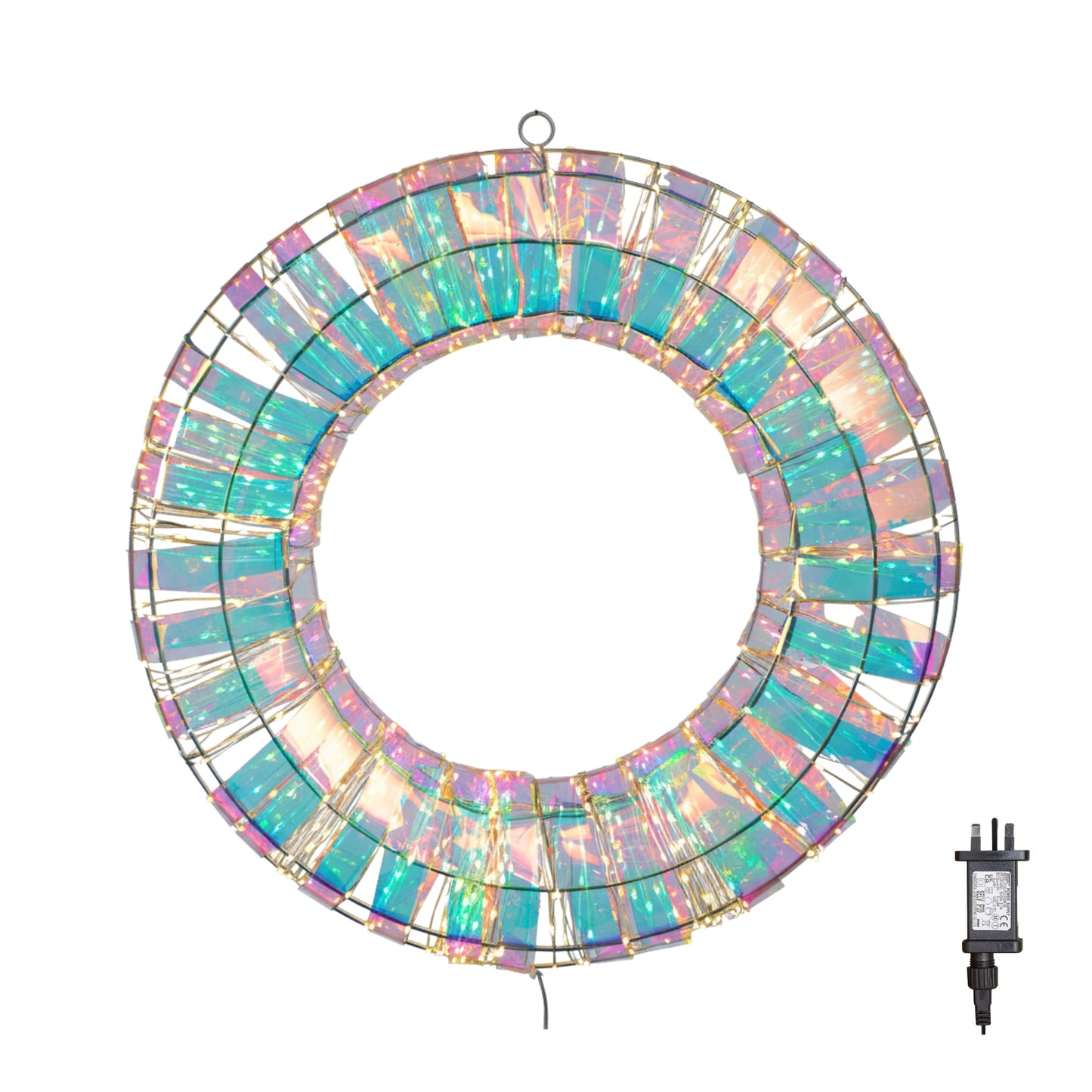 45cm Light up Iridescent Dream Christmas Wreath with 600 Warm White LEDs
