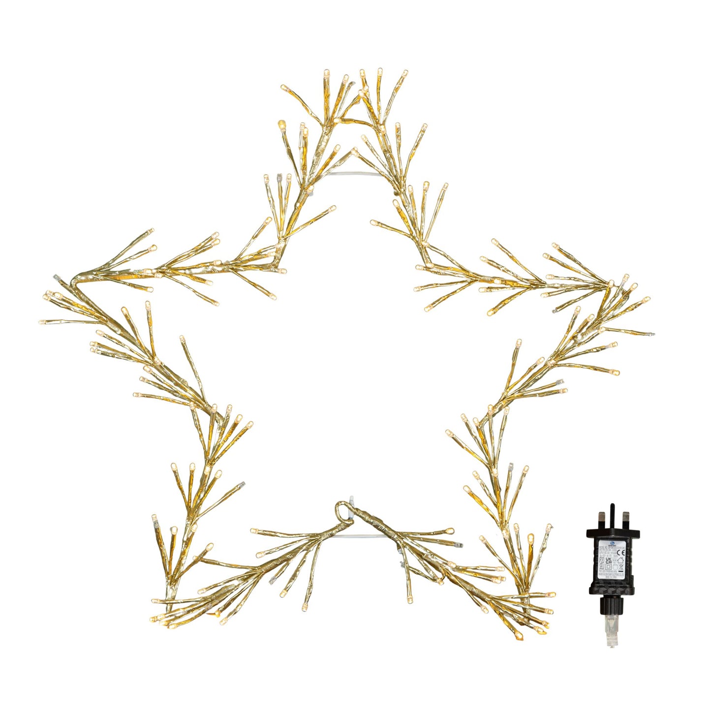60cm Light up Gold Christmas Star with 150 Static and Flashing Warm White LEDs
