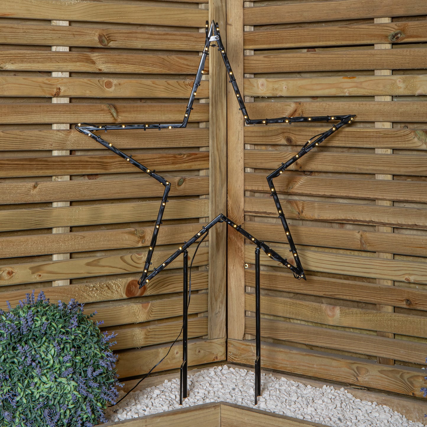 60cm Light up Dewdrop Metal Christmas Star with Garden Stake & Warm White LEDs