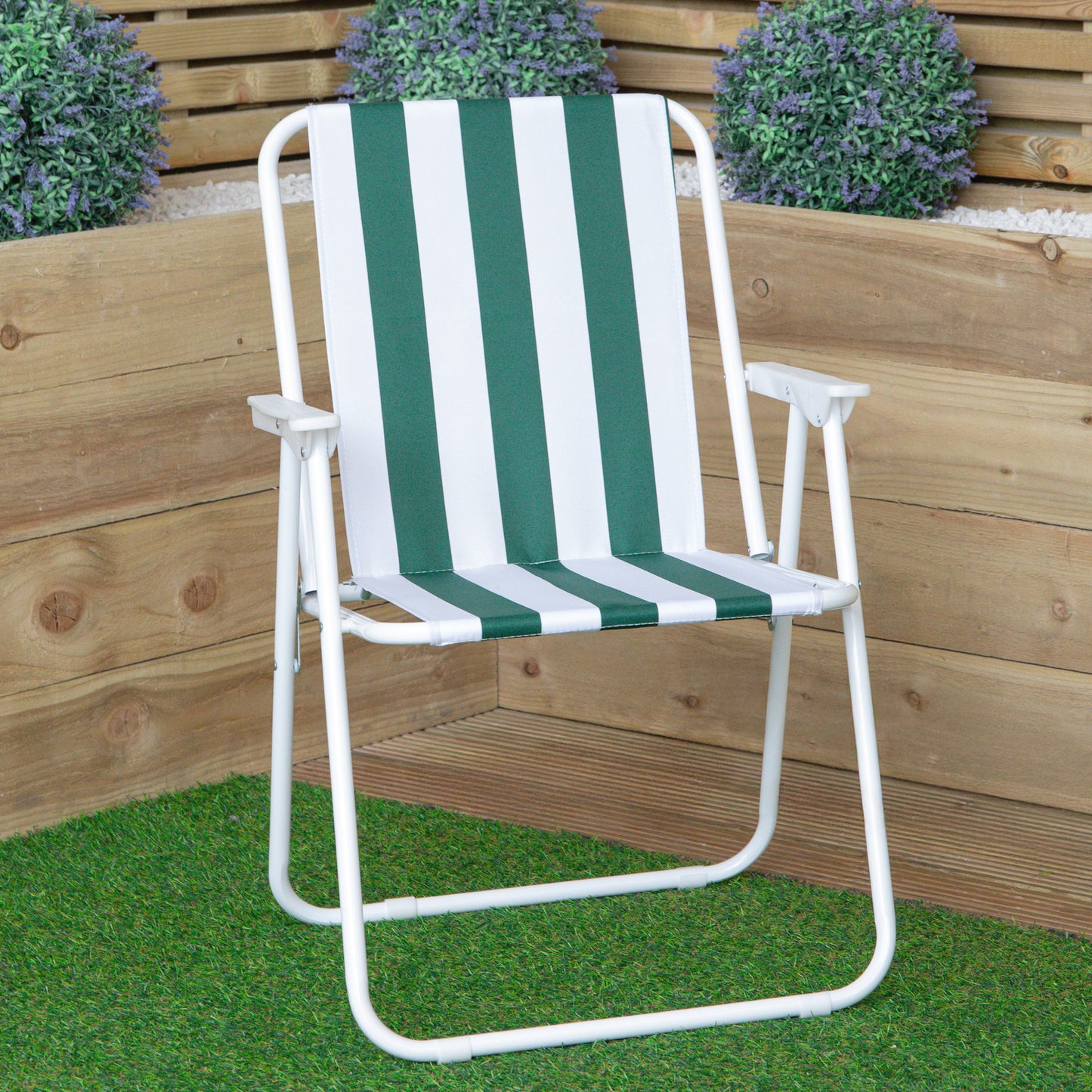Green & White Striped Lightweight Folding Camping / Picnic / Garden Chair