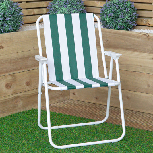 Green & White Striped Lightweight Folding Camping / Picnic / Garden Chair