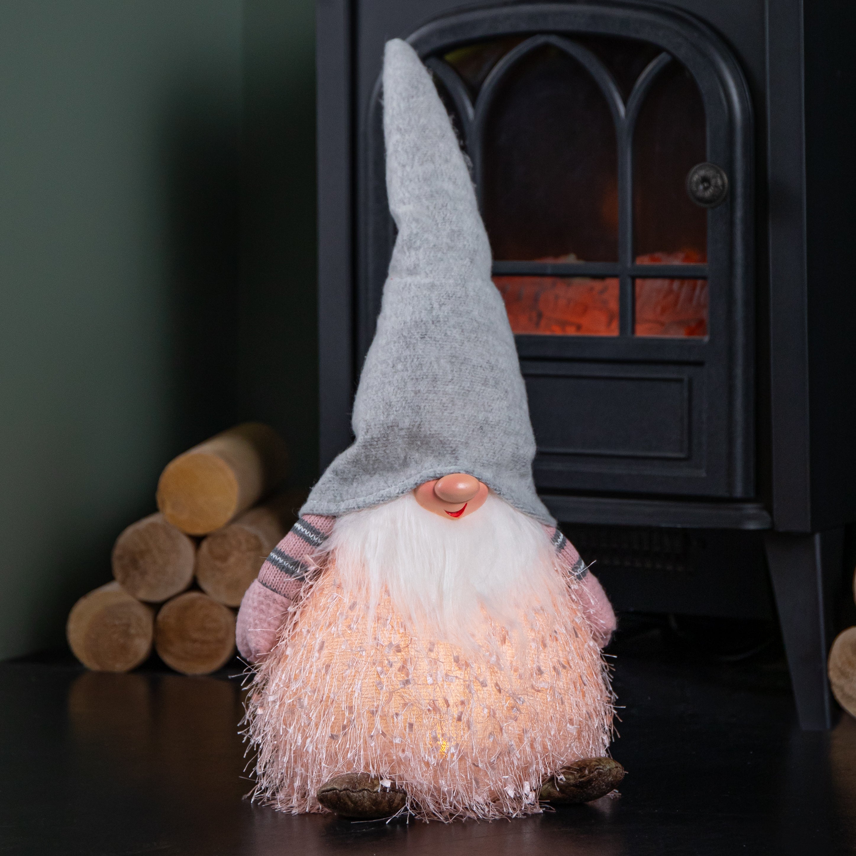  30cm Christmas Male Gonk with LED Light - Grey Hat