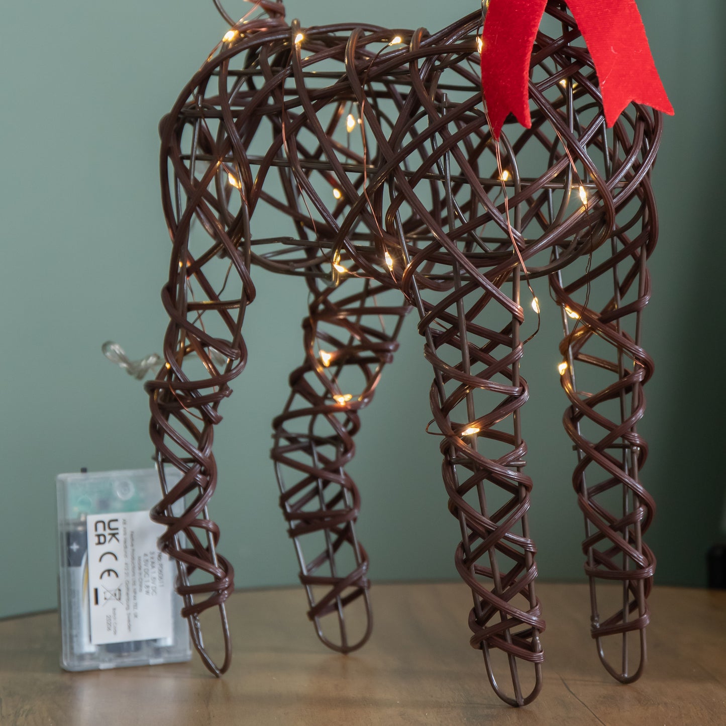 40cm Battery Operated Light up Christmas Reindeer with Red Bow & 30 Warm White LEDs