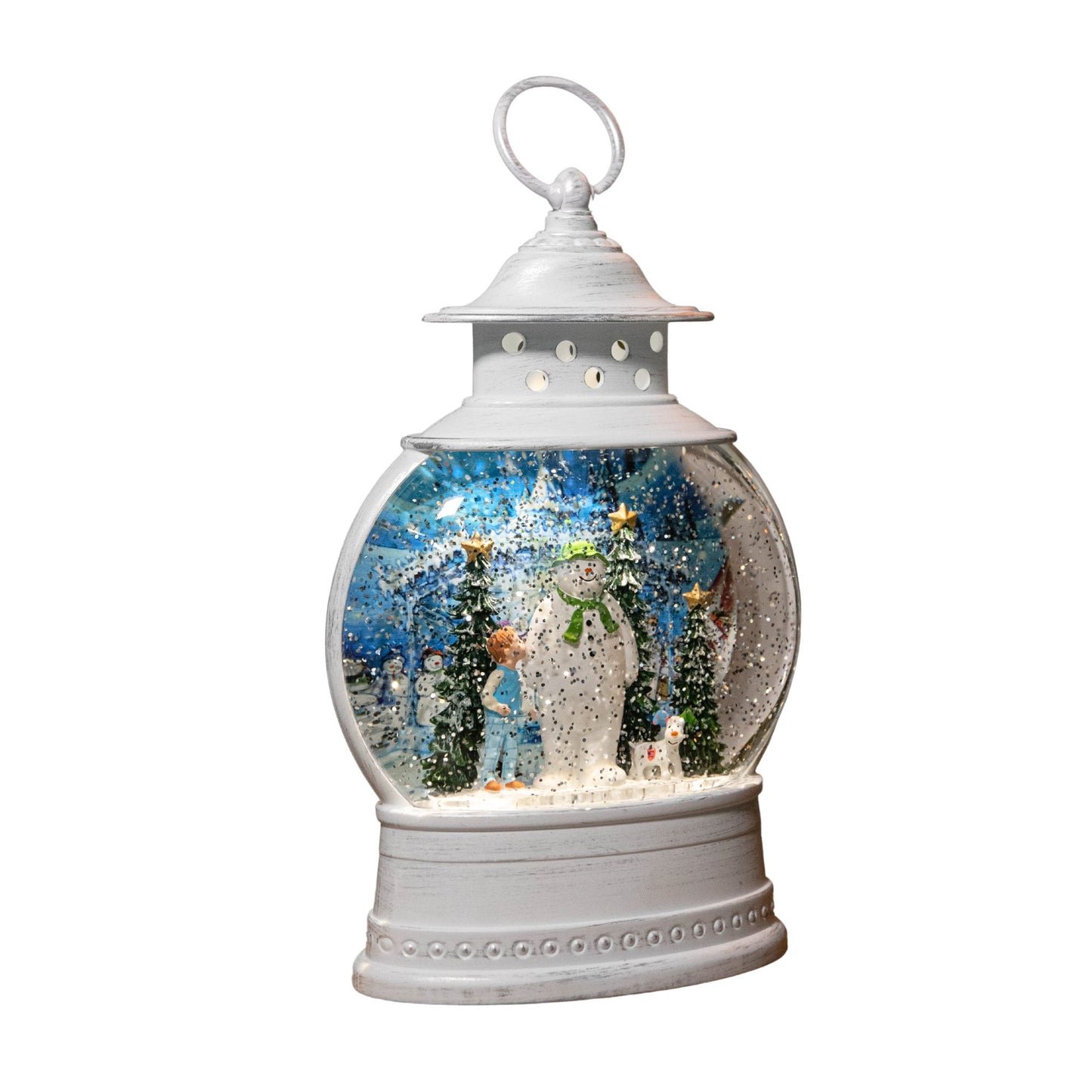 28cm White Light up The Snowman, Snowdog & Billy Christmas Water Spinner with LEDs