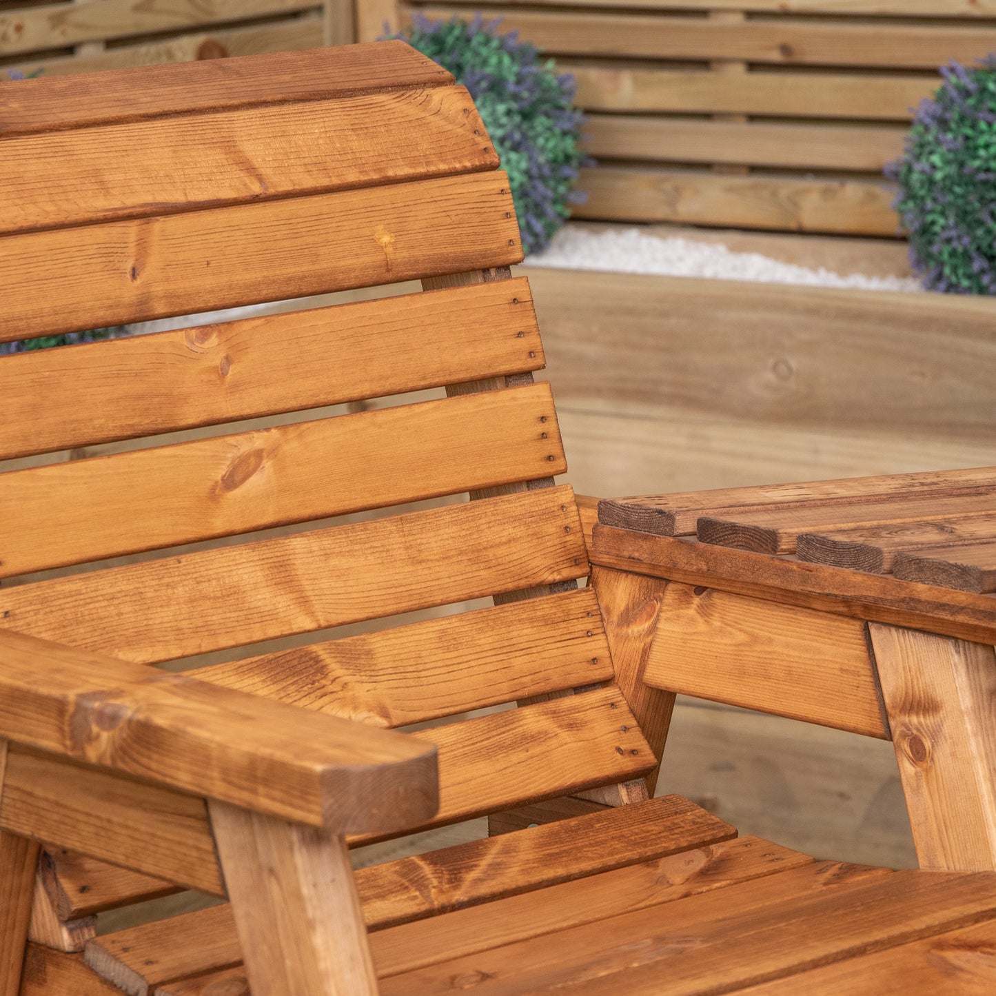 3 Seater Chunky Rustic Wooden Garden Furniture Set with Angled Tray