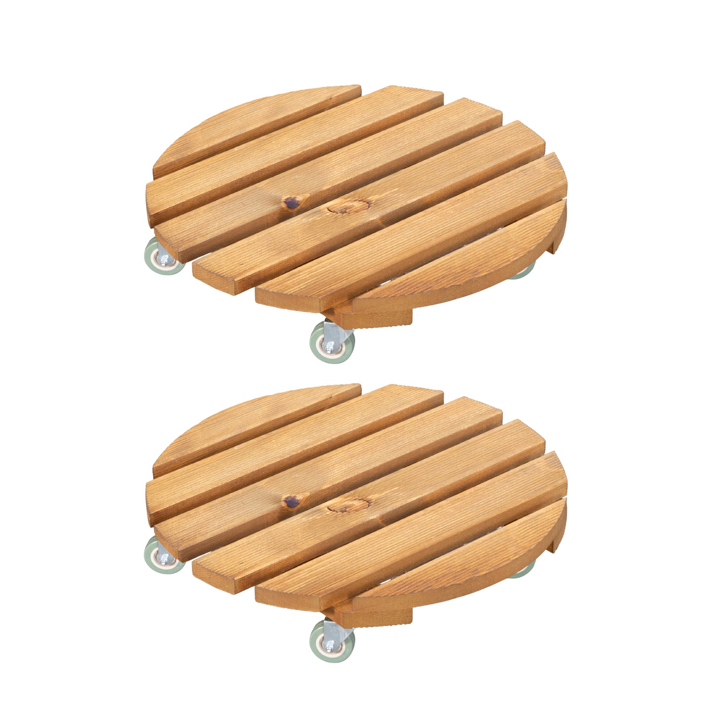 Pack of 2 Tom Chambers Handcrafted Heavy Duty Round Traditional Wood Garden Patio Plant Flower Pot Stand Caddy Trolley Dolly on Strong Metal Castor Wheels 40cm