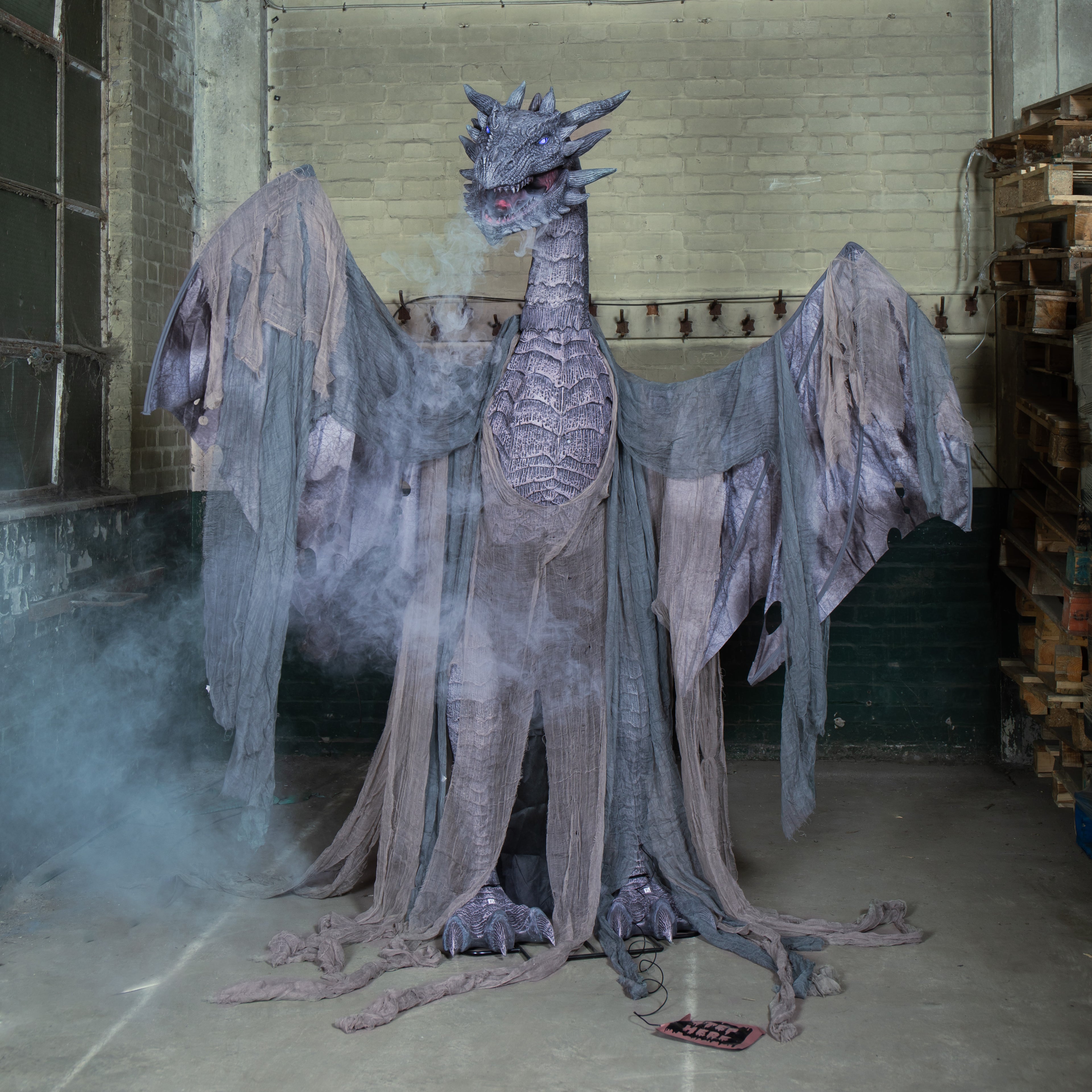 7ft Giant Sized Motion Activated Winter Dragon Halloween Decoration with LEDs INCLUDES SMOKE Machine