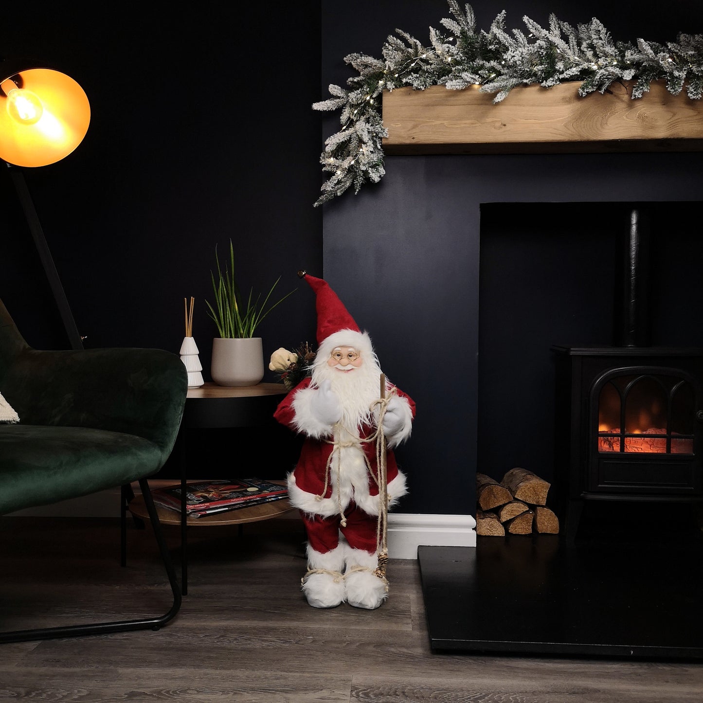 60cm Battery Operated Red Standing Light up Santa Claus with Brown Woven Sack 