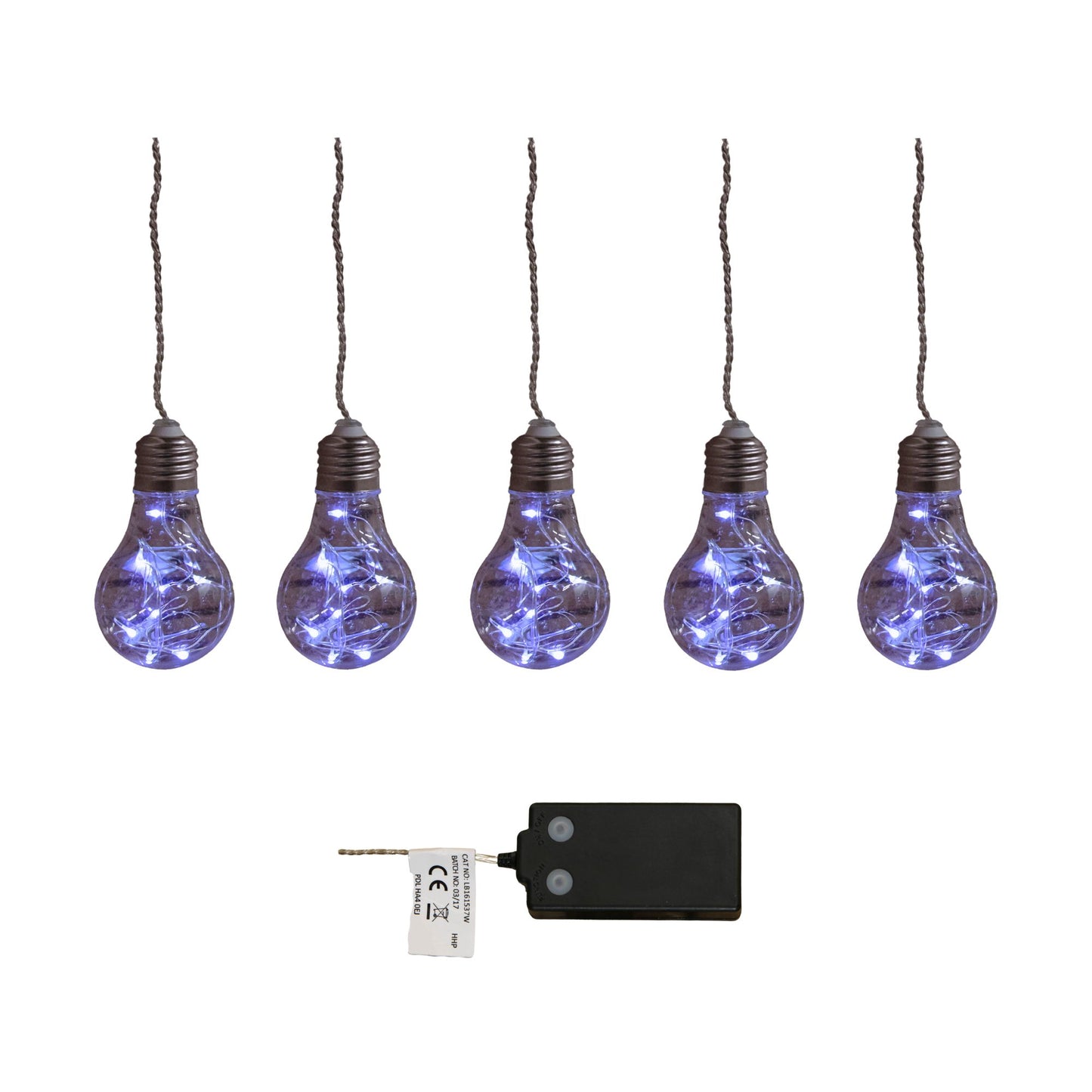 1.2m Set of 5 Battery Operated Light up Edison Style Bulbs with 40 Cool White LEDs